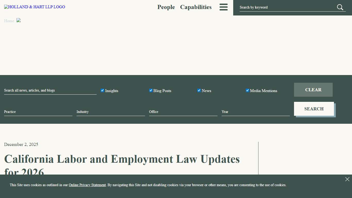 California Labor and Employment Law Updates for 2026 Holland & Hart LLP