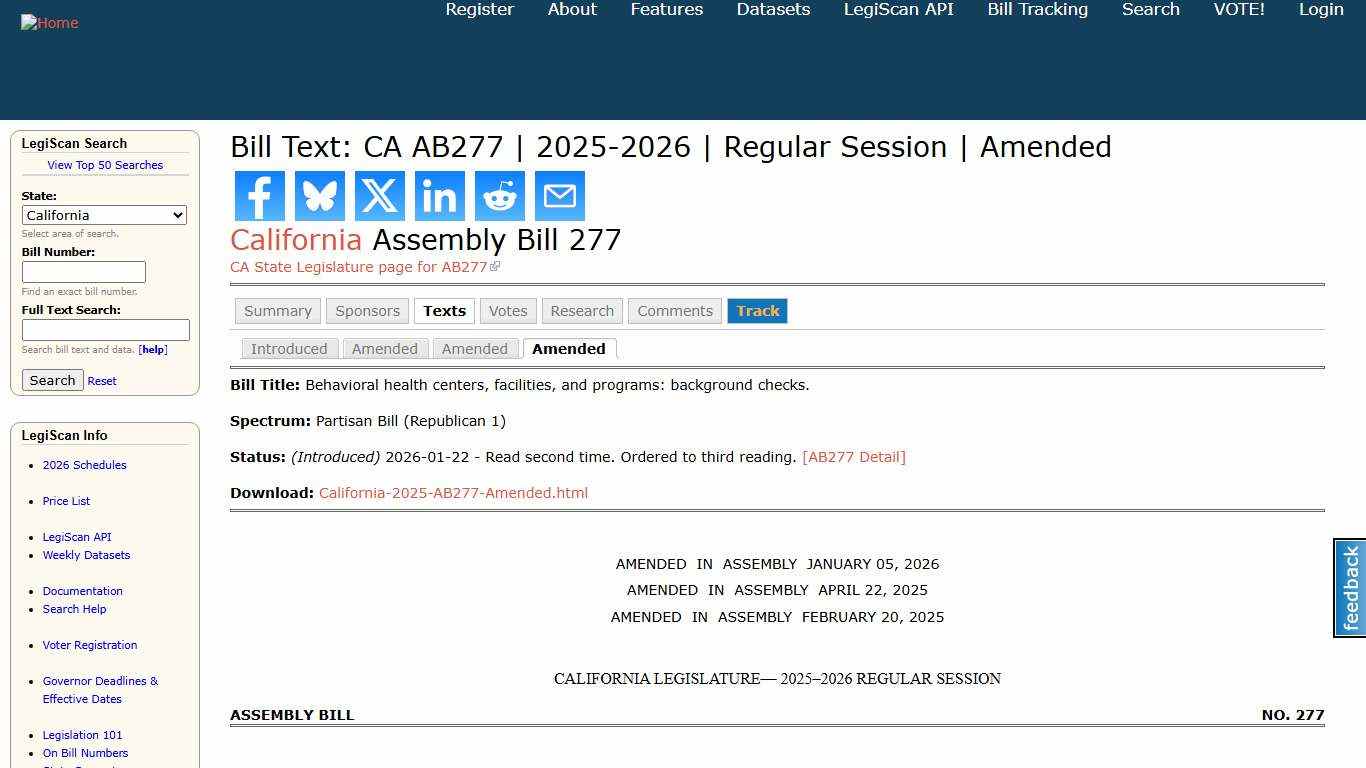 Bill Text: CA AB277 2025-2026 Regular Session Amended LegiScan