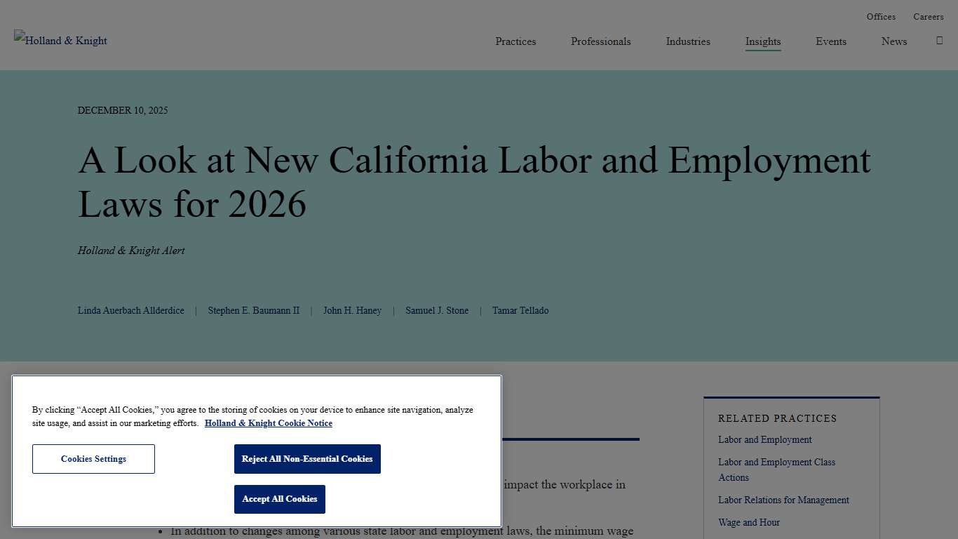 A Look at New California Labor and Employment Laws for 2026 Insights Holland & Knight